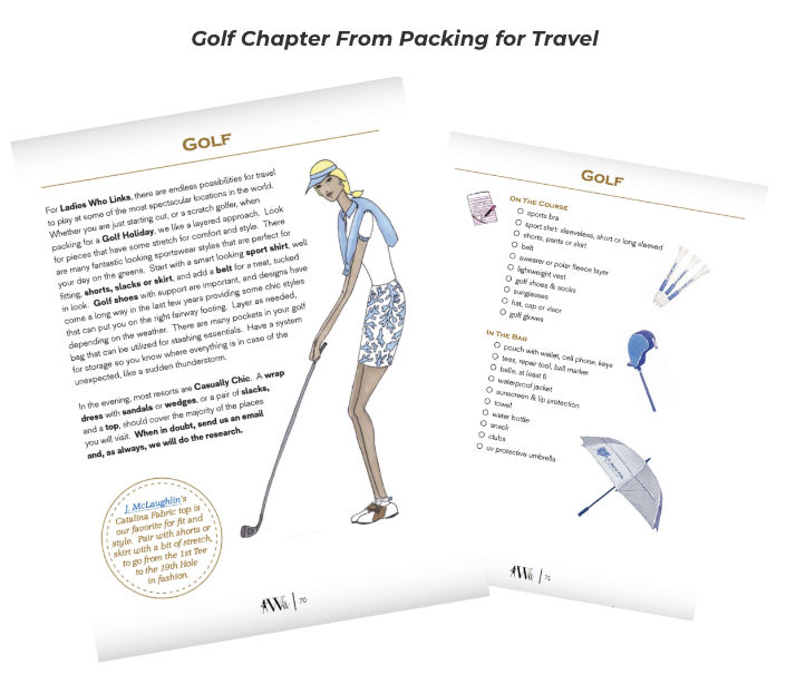 Karen Klopp, Packing for Travel, what to wear playing golf 